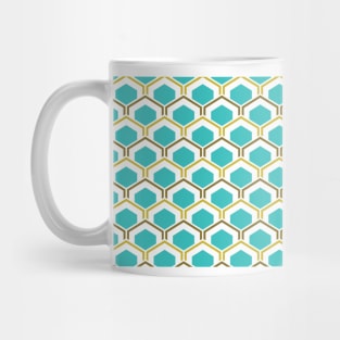 Teal Gold Geometric Mod Pattern Print Bestagon Hex Mug